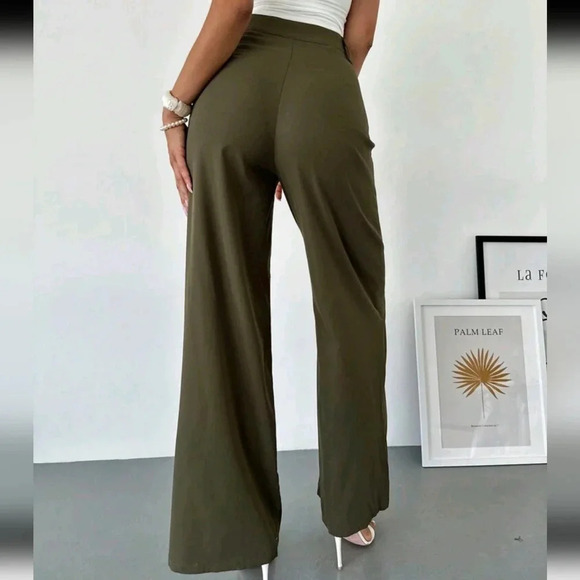 Women's High Waist Wide Leg Ruched Pocket Decor Autumn Wide Leg Pants - Picture 2 of 6